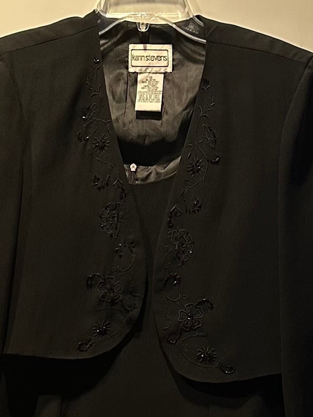 Karin Stevens Black Dress w/ Embroidered Jacket Size 12 Vtg Career, Church Women
